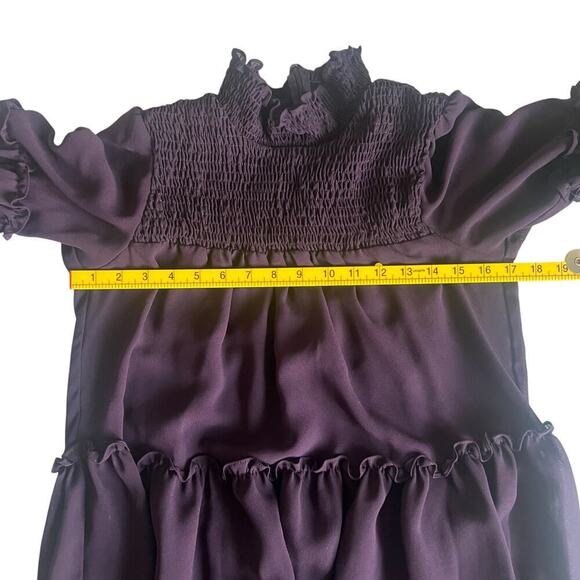 Maison Tara Women's Smocked Tiered Shift Dress Purple Size 4 - Picture 8 of 10